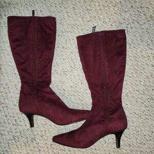 Impo Stretch Faux Sueded Memory Foam Burgundy Knee High Boot Size 10